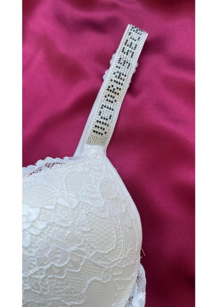 Dantelli Lastiği Taşlı Balenli Destekli Dolgulu Push Up Siyah Sütyen Ve String Iç Çamaşırı Takımı fiyatları