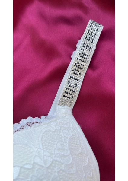 Dantelli Lastiği Taşlı Balenli Destekli Dolgulu Push Up Siyah Sütyen Ve String Iç Çamaşırı Takımı indirimleri