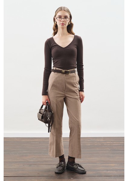 Flare Kesim Pantolon Ekose