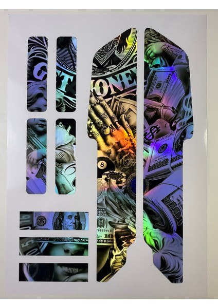 Money Bisiklet Sticker Seti 9 Parça – Renkli Maşa Kadro Etiketi Hologram