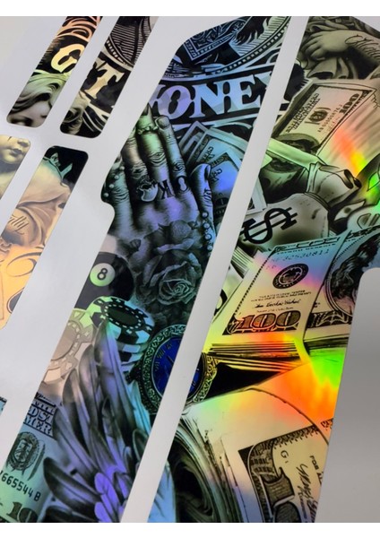 Money Bisiklet Sticker Seti 9 Parça – Renkli Maşa Kadro Etiketi Hologram modelleri