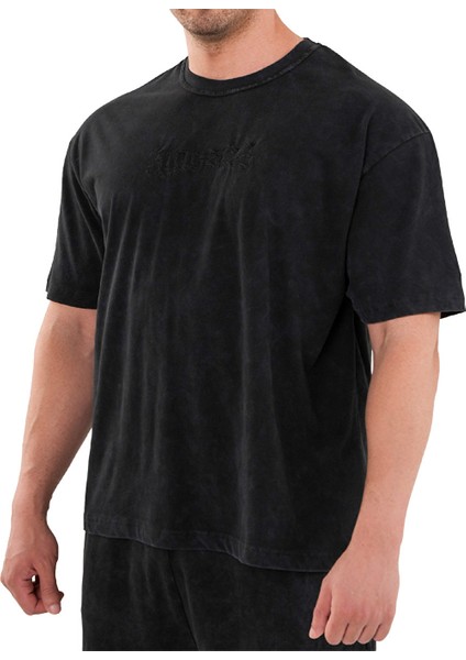 Kingsize Darksteel Antik Yıkamalı Oversize T-Shirt Siyah