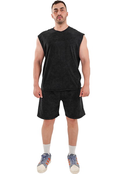 Kingsize Darksteel Antik Yıkamalı Kolsuz T-Shirt Siyah modelleri