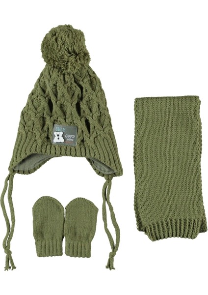 Erkek Bebek Bere Bandana Eldiven 3’lü Takım