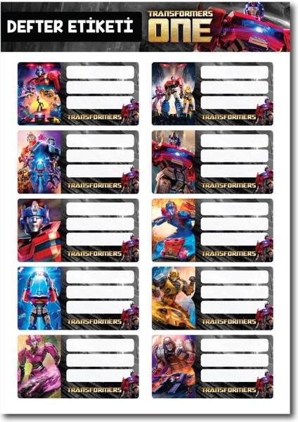 Transformers Defter Etiketi Sticker Seti – 10 Adet Okul ve Çıkartma, Optimus Prime ve Bumblebee