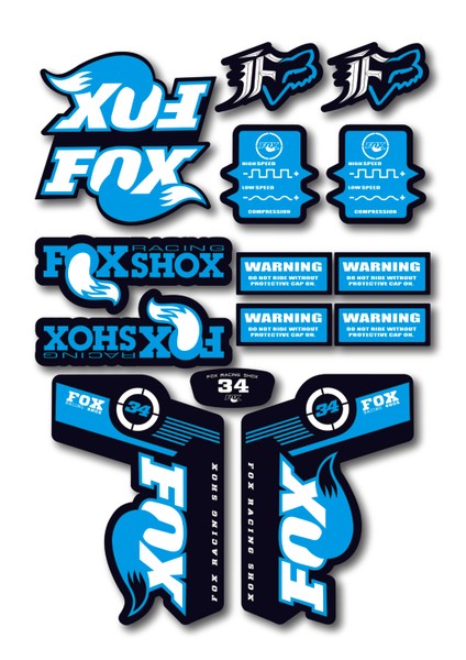 Fox 34 Bisiklet Maşa Sticker Seti – 15 Parça | Fox Racing Shox Etiket Takımı