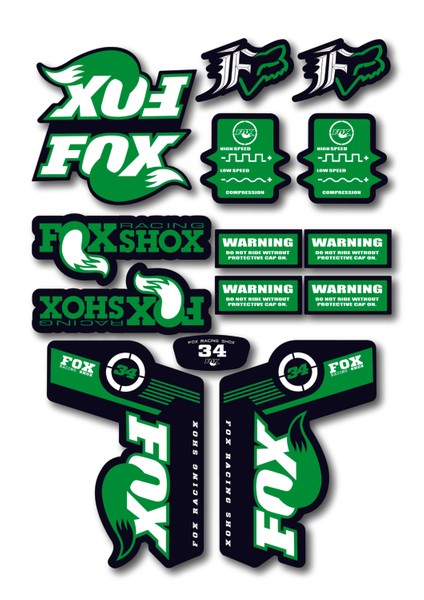 Fox 34 Bisiklet Maşa Sticker Seti – 15 Parça | Fox Racing Shox Etiket Takımı