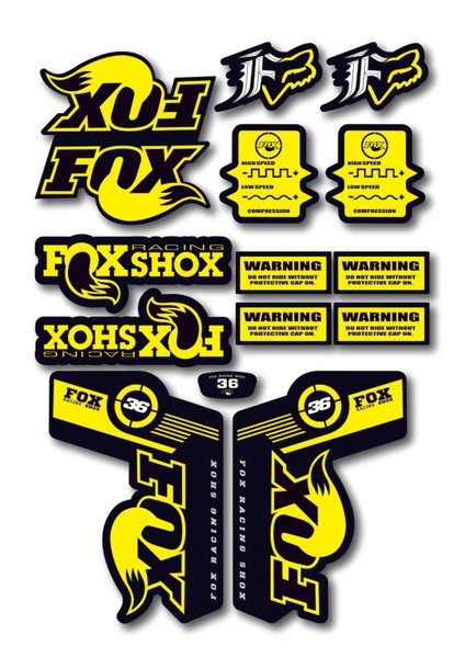 Fox 36 Bisiklet Maşa Sticker Seti – 15 Parça | Fox Racing Shox Etiket Takımı