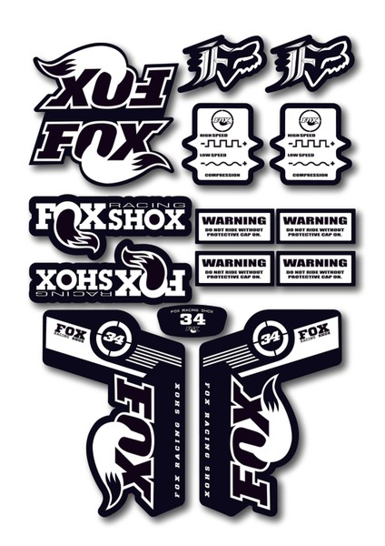 Fox 34 Bisiklet Maşa Sticker Seti – 15 Parça | Fox Racing Shox Etiket Takımı