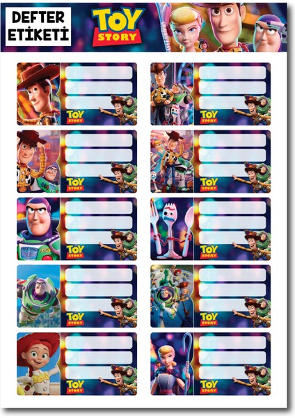 Toy Story Defter Etiketi – 10 Adet Çıkartma Sticker Seti Woody ve Buzz Lightyear