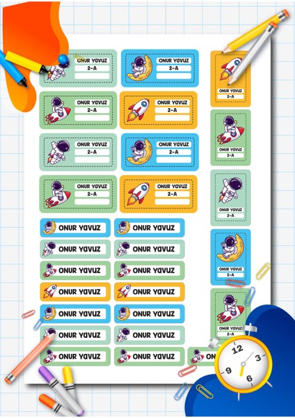 "kişiye Özel Defter Isim Etiketi – Uzay Çıkartma Seti (Okul Etiketi, 28 Adet)"