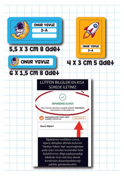 "kişiye Özel Defter Isim Etiketi – Uzay Çıkartma Seti (Okul Etiketi, 28 Adet)" modelleri