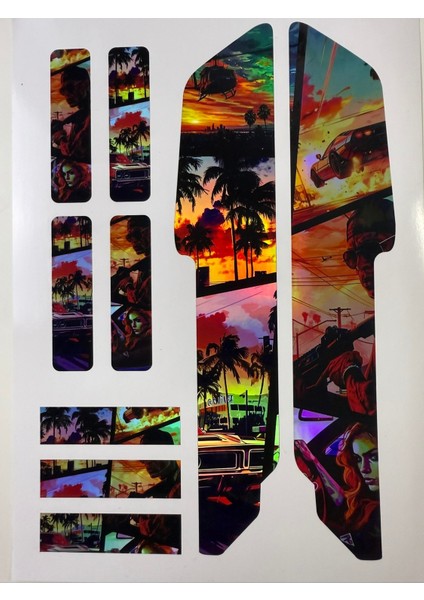 Gta Bisiklet Sticker Seti 9 Parça – Renkli Maşa Kadro Etiketi Hologram