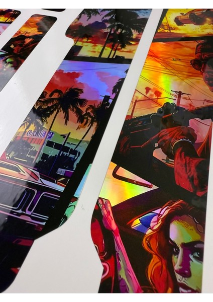 Gta Bisiklet Sticker Seti 9 Parça – Renkli Maşa Kadro Etiketi Hologram modelleri