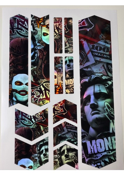 Gangsta Bisiklet Sticker Seti 12 Parça – Renkli Maşa Kadro Hologram Etiket modelleri