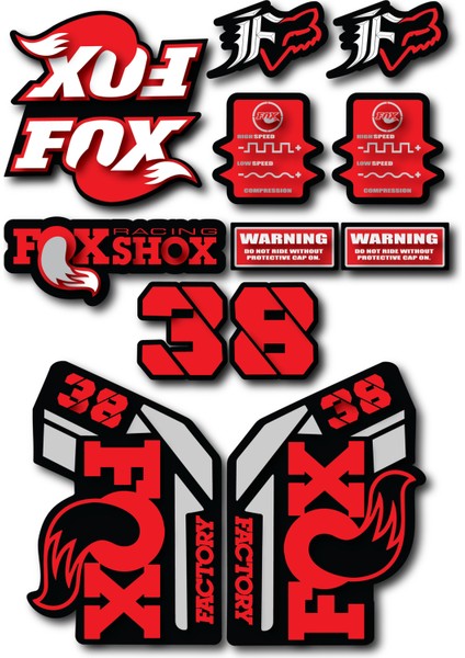 Fox 38 Bisiklet Maşa Sticker Seti – 15 Parça | Fox Racing Shox Etiket Takımı
