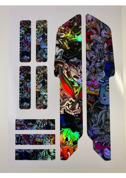 Cartoon Bisiklet Sticker Seti 9 Parça – Renkli Maşa Kadro Etiketi Hologram