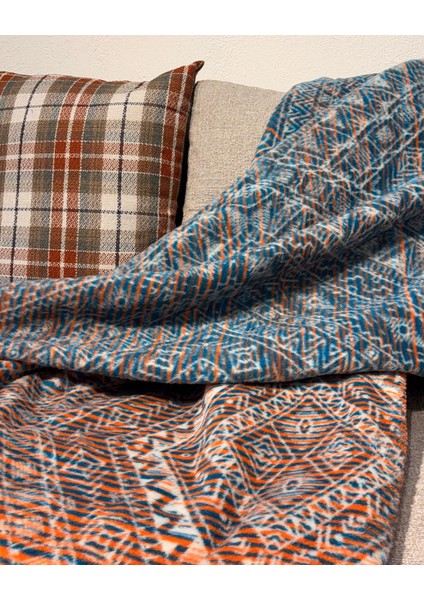 Turuncu Mavi Etnik Desen Pamuk Battaniye (150X200 Cm) fırsatları