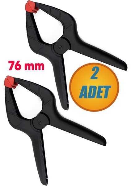 2 Adet Yaylı Kıskaç Klips Mandal Hobi Mini El Tip Işkence Aleti Seti 76 mm (3" Inç)