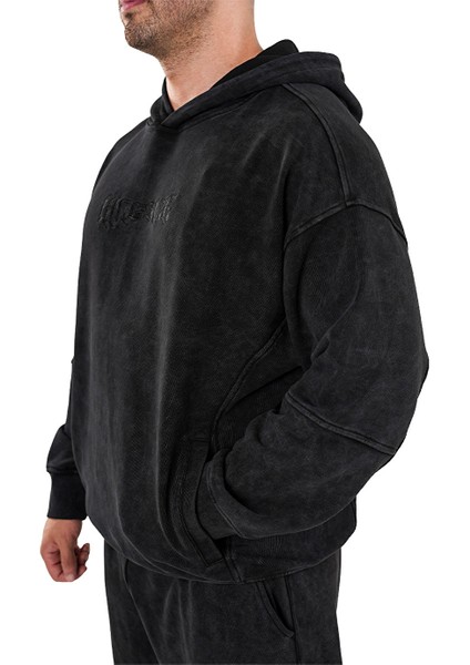 Kingsize Darksteel Antik Yıkamalı Oversize Sweatshirt Siyah