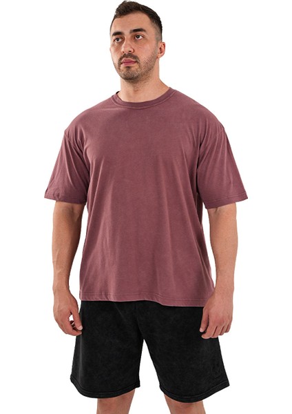 Kingsize Hard Work Antik Yıkamalı Oversize T-Shirt Bordo fiyatları