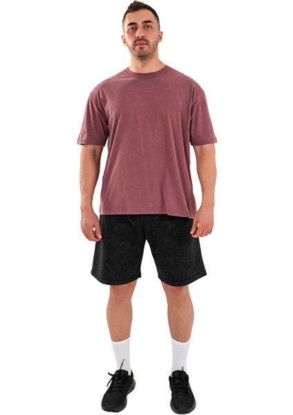 Kingsize Hard Work Antik Yıkamalı Oversize T-Shirt Bordo modelleri