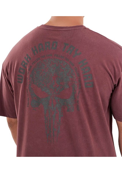 Kingsize Hard Work Antik Yıkamalı Oversize T-Shirt Bordo fırsatları