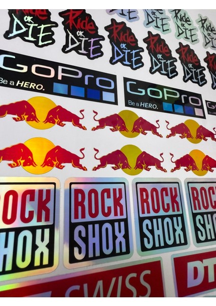 Bisiklet Sponsor Sticker Fox, Shimano, Sram, Rockshox, Gopro, Maxxis, Red Bull, Hologram