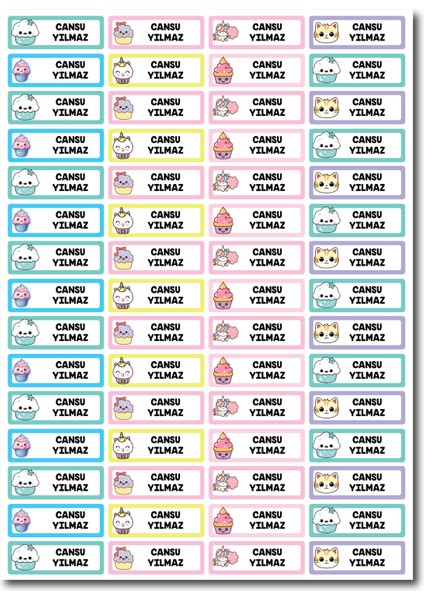 Kawaii 60 Adet Suya Dayanıklı Kalem Etiketi – 4,5x1,5 cm Kişiye Özel Isimli Sticker Seti fiyatları