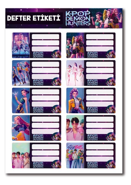 K-Pop Demon Hunters Defter Etiketi – 10 Adet Sticker Seti (8x4 Cm, Renkli Karakterli Etiketler) fiyatları