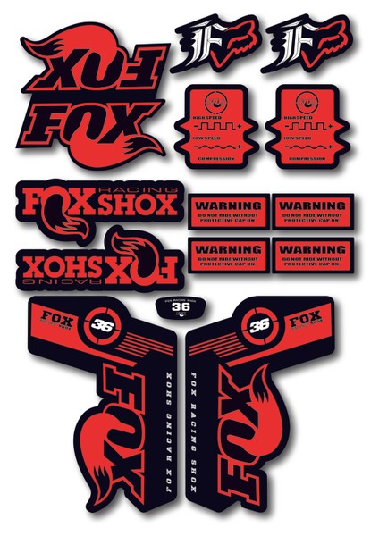 Fox 36 Bisiklet Maşa Sticker Seti – 15 Parça | Fox Racing Shox Etiket Takımı