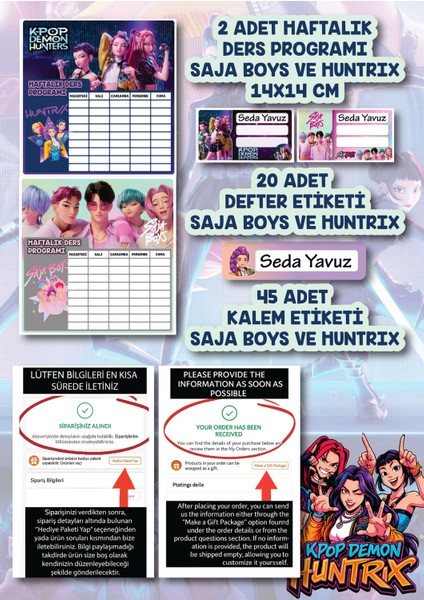 K-Pop Demon Hunters Saja Boys & Huntrix Okul Sticker Seti – 67 Parça