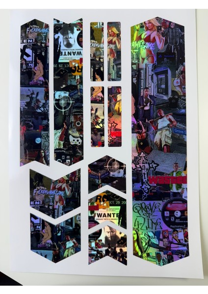 Gta Bisiklet Sticker Seti 12 Parça – Renkli Maşa Kadro Etiketi Hologram