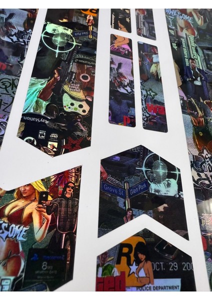 Gta Bisiklet Sticker Seti 12 Parça – Renkli Maşa Kadro Etiketi Hologram modelleri