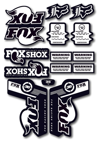 Fox 36 Bisiklet Maşa Sticker Seti – 15 Parça | Fox Racing Shox Etiket Takımı