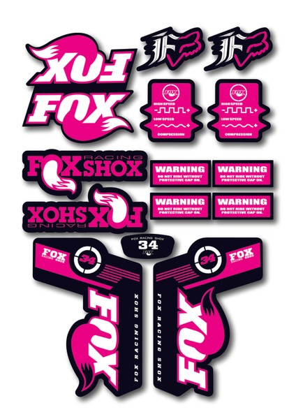 Fox 34 Bisiklet Maşa Sticker Seti – 15 Parça | Fox Racing Shox Etiket Takımı