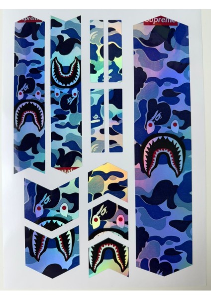 Supreme Bisiklet Sticker Seti 12 Parça – Renkli Maşa Kadro Etiketi Hologram