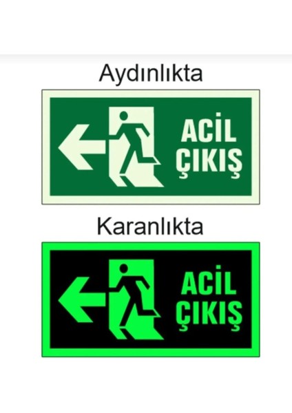 Dijital Baskı Fotolümen Fosforlu Acil Çıkış Sol Yön Levhası 12 x 25 cm
