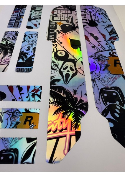Gta Bisiklet Sticker Seti 9 Parça – Renkli Maşa Kadro Etiketi Hologram modelleri