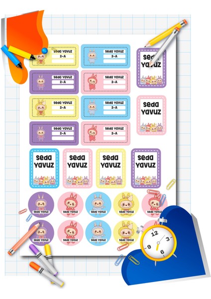 "kişiye Özel Defter Isim Etiketi – Labubu Çıkartma Seti (Okul Etiketi, 24 Adet)"