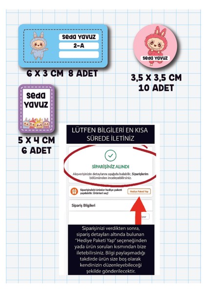 "kişiye Özel Defter Isim Etiketi – Labubu Çıkartma Seti (Okul Etiketi, 24 Adet)" fiyatları