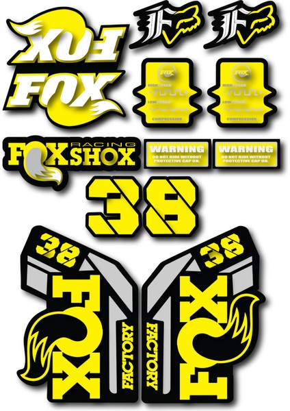 Fox 38 Bisiklet Maşa Sticker Seti – 15 Parça | Fox Racing Shox Etiket Takımı