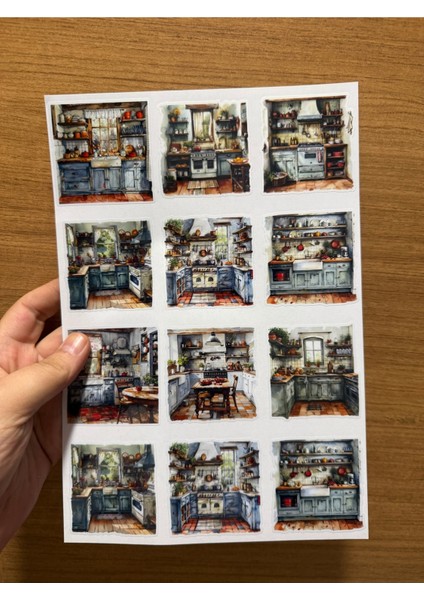 Vintage Mutfak Temalı Sticker Seti – 12 Adet, 6 cm | Defter, Laptop, Bujo, Hediye Paketi Süsü