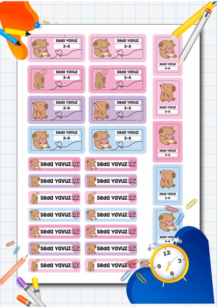 "kişiye Özel Defter Isim Etiketi – Sevimli Kapibara Çıkartma Seti (Okul Etiketi, 28 Adet)" fiyatları