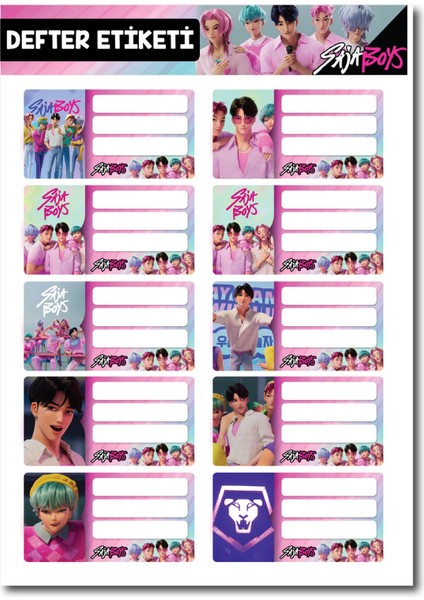 K-Pop Demon Hunters Saja Boys Defter Etiketi – 10 Adet Sticker Seti (8x4 Cm,)