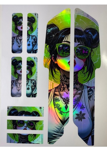 Girl Bisiklet Sticker Seti 9 Parça – Renkli Maşa Kadro Etiketi Hologram