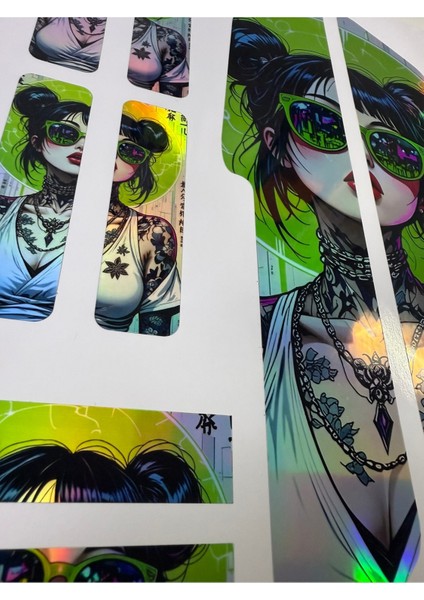 Girl Bisiklet Sticker Seti 9 Parça – Renkli Maşa Kadro Etiketi Hologram modelleri