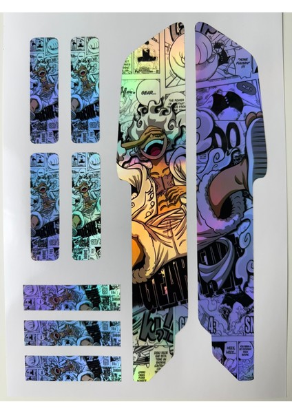 One Piece Luffy Bisiklet Sticker Seti 9 Parça – Renkli Maşa Kadro Etiketi Hologram