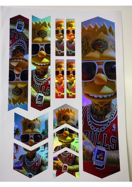 Simpson Bisiklet Sticker Seti 12 Parça – Renkli Maşa Kadro Etiketi Hologram