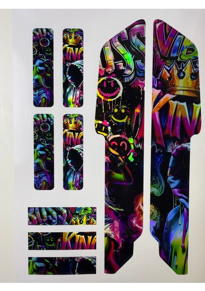 King Bisiklet Sticker Seti 9 Parça – Renkli Maşa Kadro Etiketi Hologram fiyatları